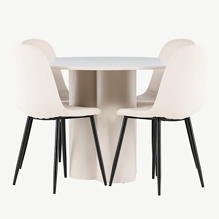 Ümmargune söögilauakomplekt Olivia lauaga ja beežide samettoolidega Polar (4 tk), MDF - GR24444