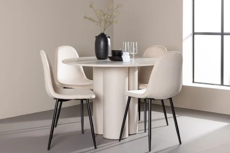 Ümmargune söögilauakomplekt Olivia lauaga ja beežide samettoolidega Polar (4 tk), MDF - GR24444