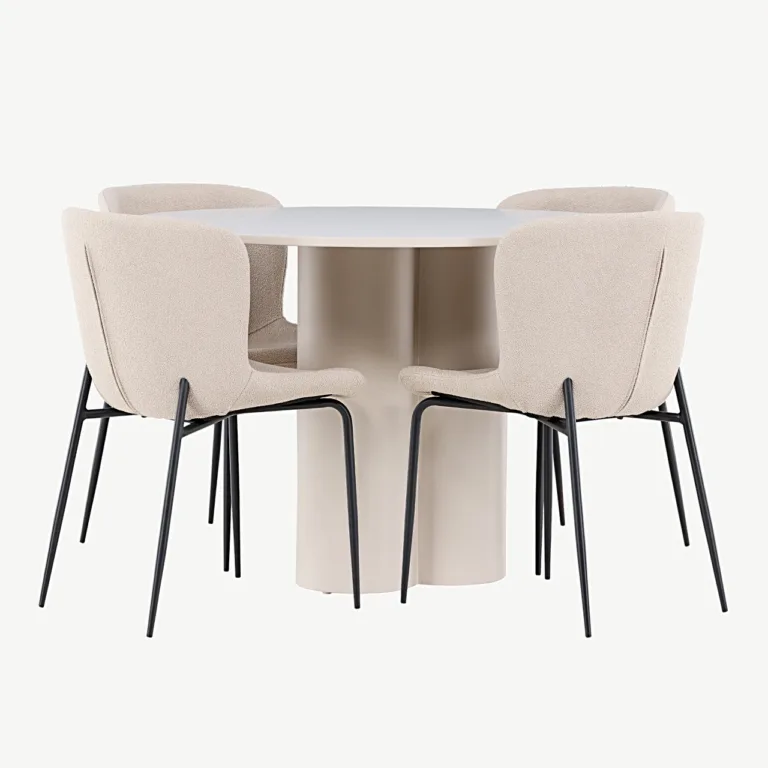 Ümmargune söögilaud Olivia koos nelja beeži Modesto bukleetooliga (MDF, ø110 cm) - GR24445