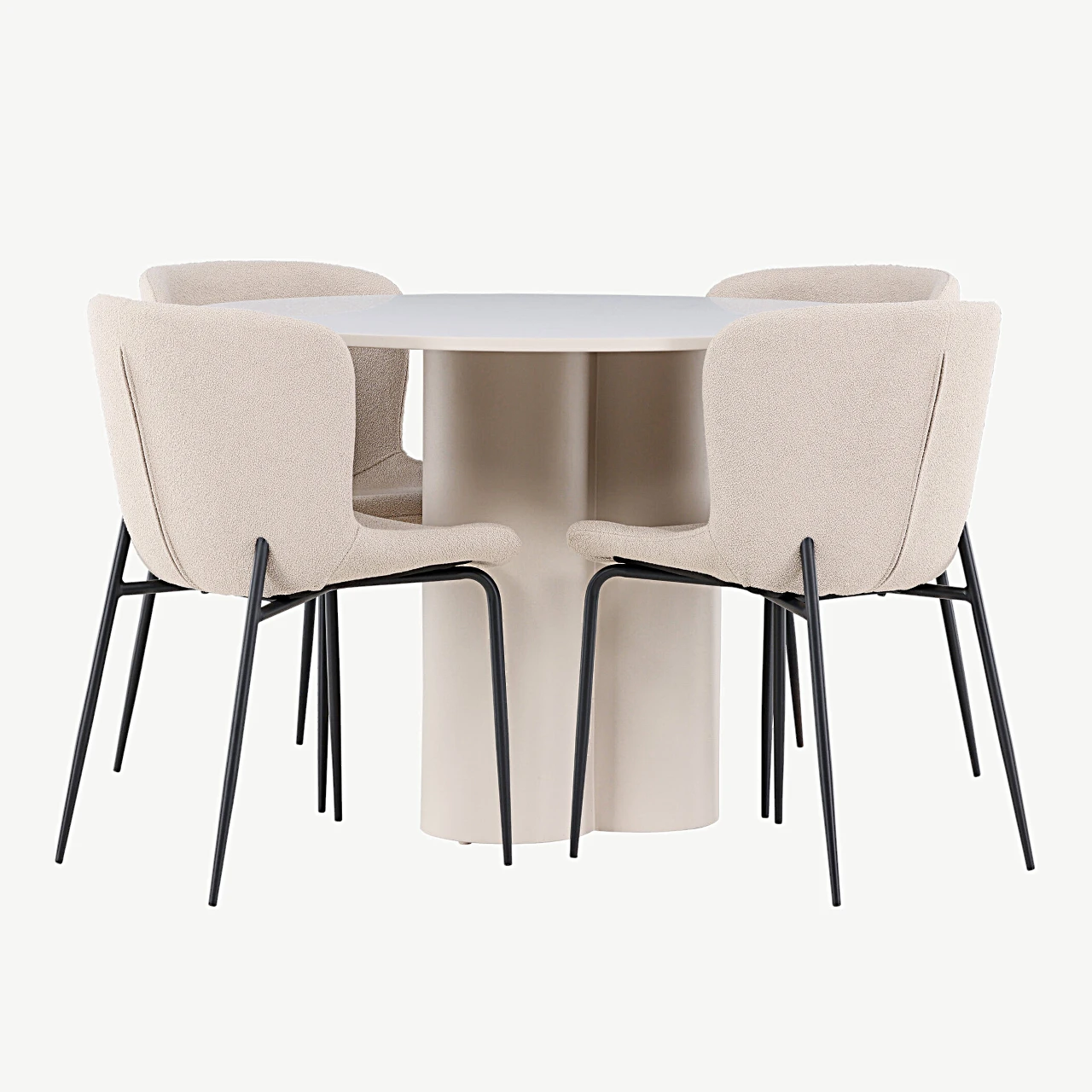 Ümmargune söögilaud Olivia koos nelja beeži Modesto bukleetooliga (MDF, ø110 cm) - GR24445