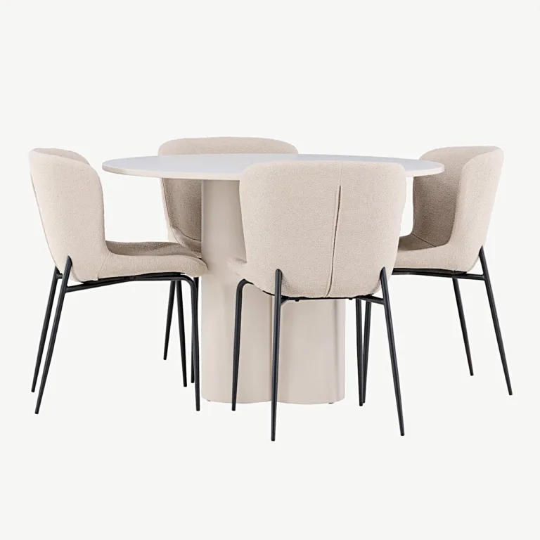 Ümmargune söögilaud Olivia koos nelja beeži Modesto bukleetooliga (MDF, ø110 cm) - GR24445