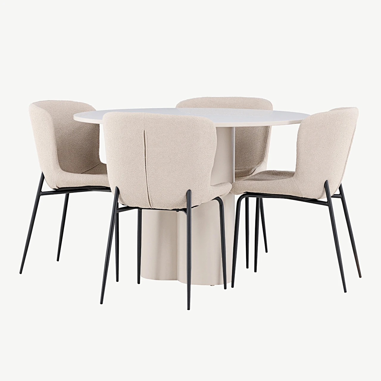 Ümmargune söögilaud Olivia koos nelja beeži Modesto bukleetooliga (MDF, ø110 cm) - GR24445