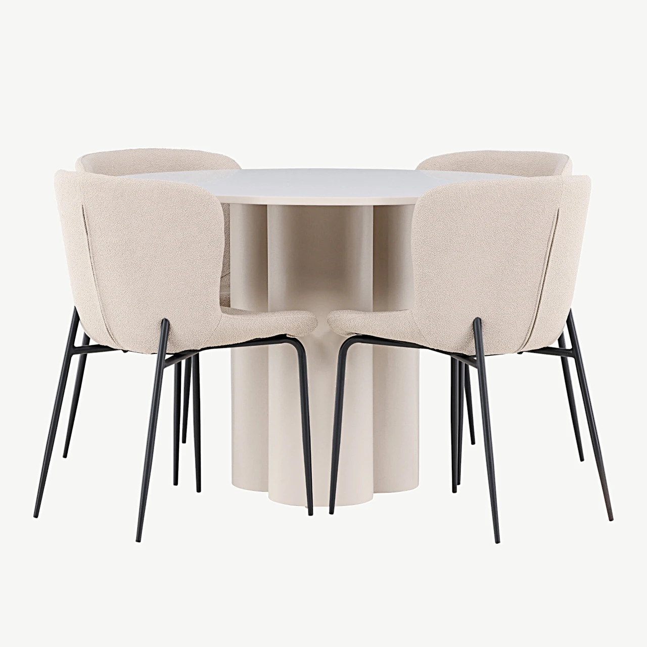 Ümmargune söögilaud Olivia koos nelja beeži Modesto bukleetooliga (MDF, ø110 cm) - GR24445