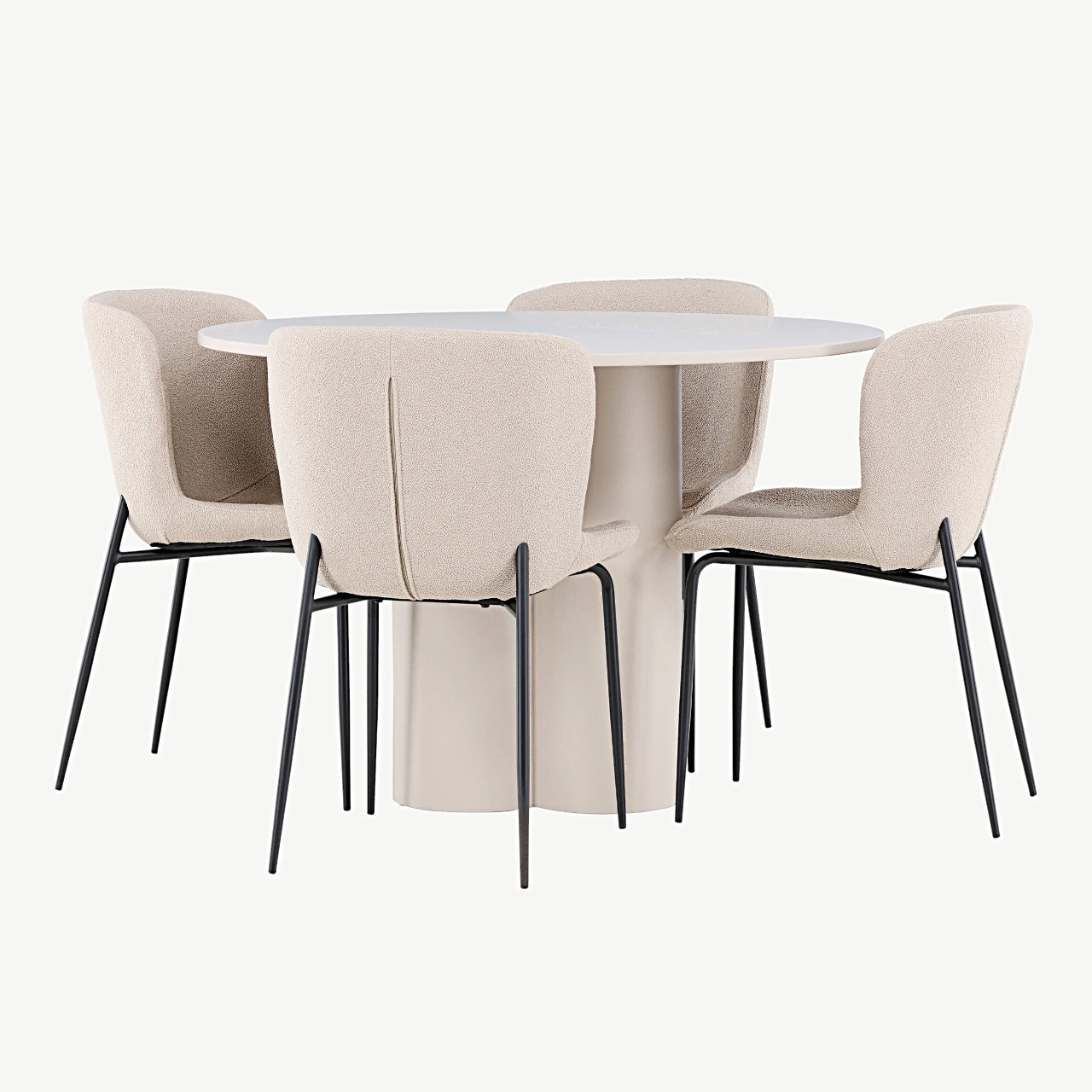 Ümmargune söögilaud Olivia koos nelja beeži Modesto bukleetooliga (MDF, ø110 cm) - GR24445