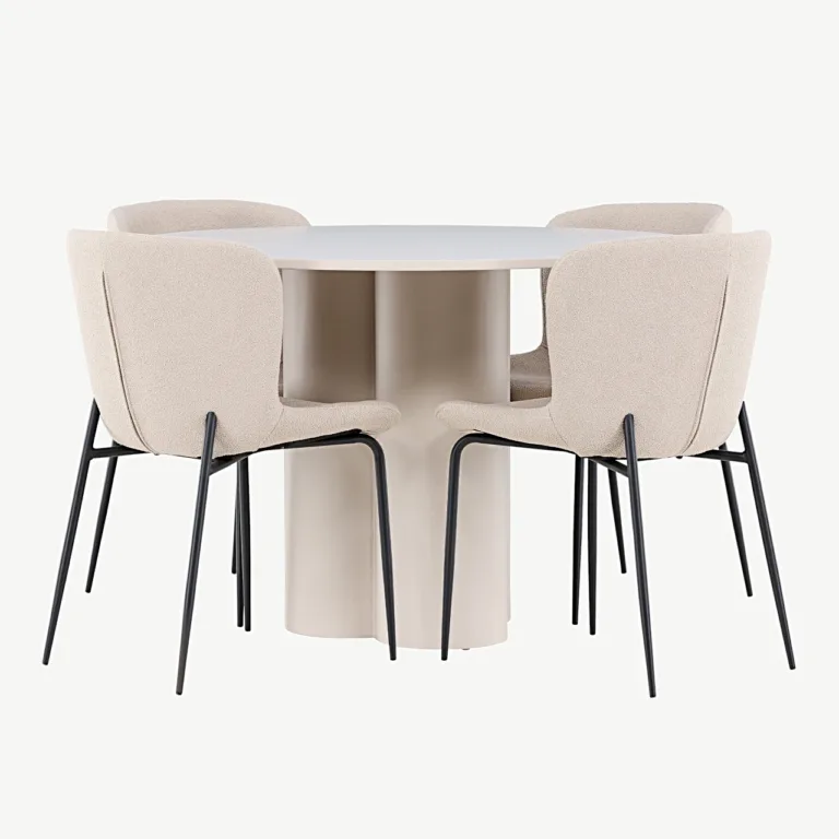 Ümmargune söögilaud Olivia koos nelja beeži Modesto bukleetooliga (MDF, ø110 cm) - GR24445