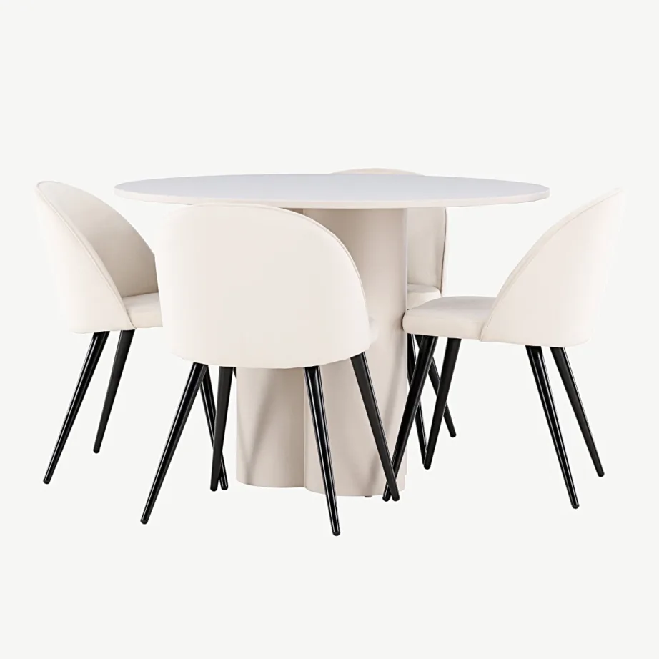 Olivia ümmargune söögilauakomplekt, beež MDF-laud ja sametist toolid, GR24447 – 3