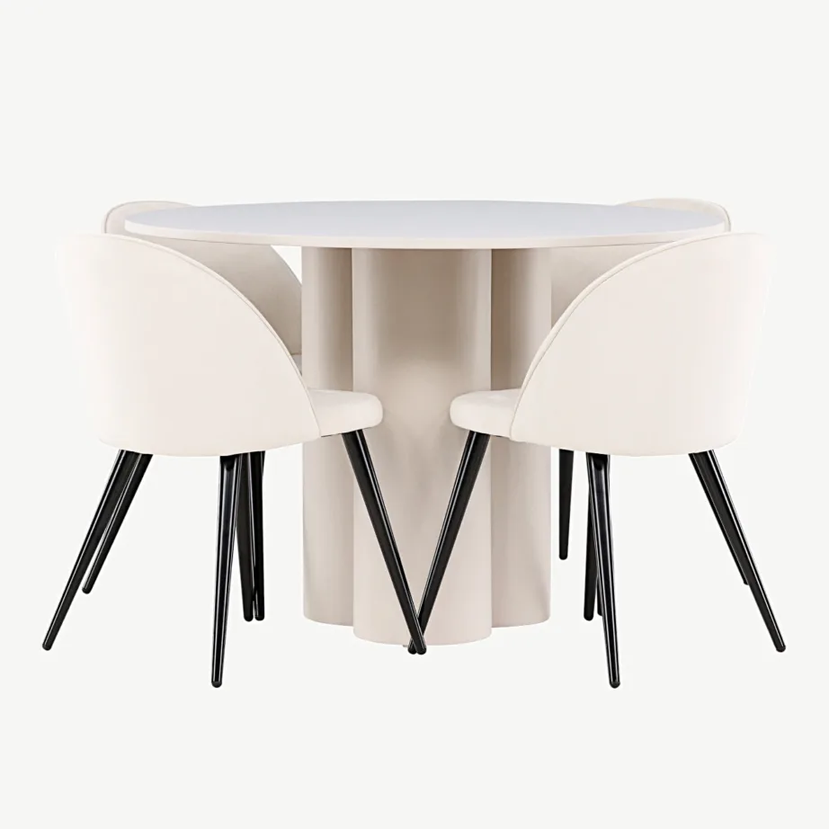 Olivia ümmargune söögilauakomplekt, beež MDF-laud ja sametist toolid, GR24447 – 4