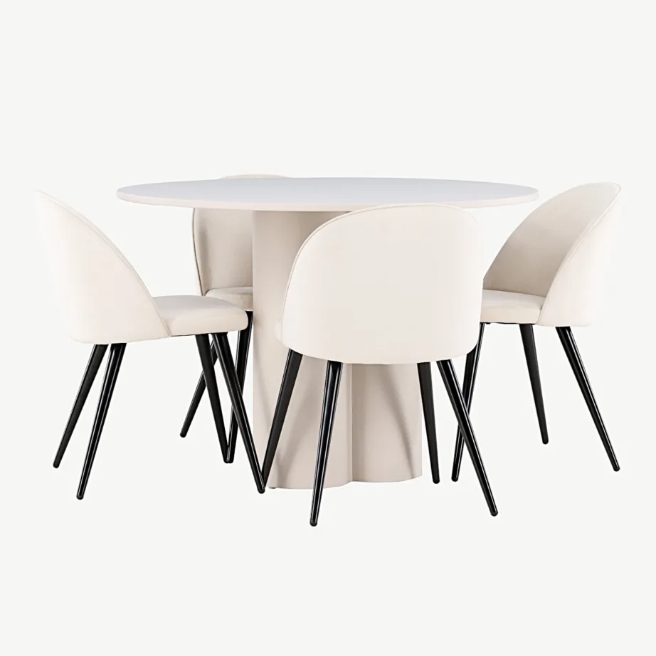 Olivia ümmargune söögilauakomplekt, beež MDF-laud ja sametist toolid, GR24447 – 5