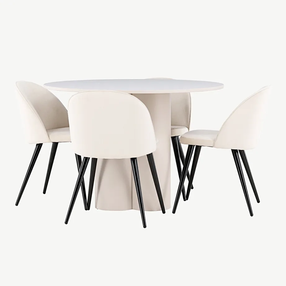 Olivia ümmargune söögilauakomplekt, beež MDF-laud ja sametist toolid, GR24447 – 6