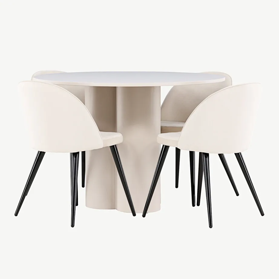 Olivia ümmargune söögilauakomplekt, beež MDF-laud ja sametist toolid, GR24447 – 7