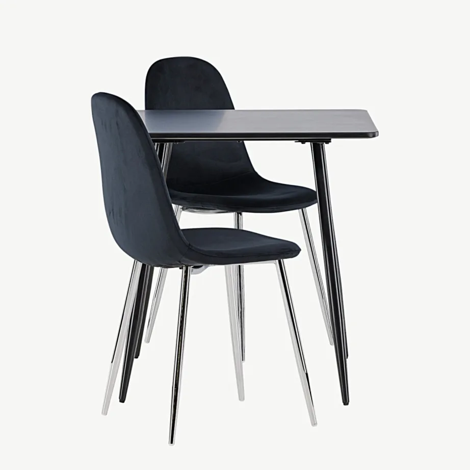 Kaasaegne must söögilauakomplekt Polar (MDF laud ja sametist toolid, 75×75 cm), GR24456 – 2