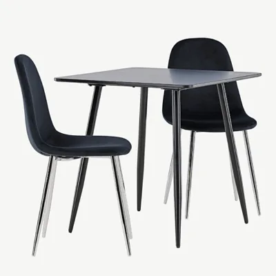 Kaasaegne must söögilauakomplekt Polar (MDF laud ja sametist toolid, 75x75 cm) - GR24456
