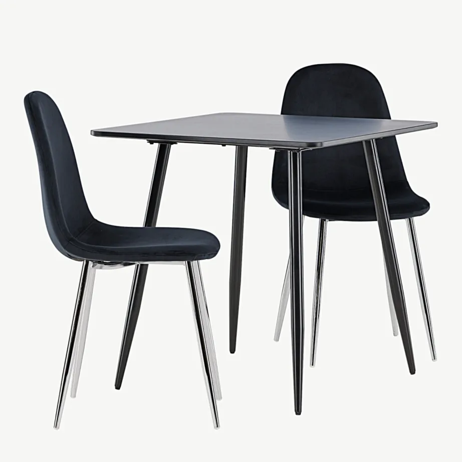 Kaasaegne must söögilauakomplekt Polar (MDF laud ja sametist toolid, 75×75 cm), GR24456