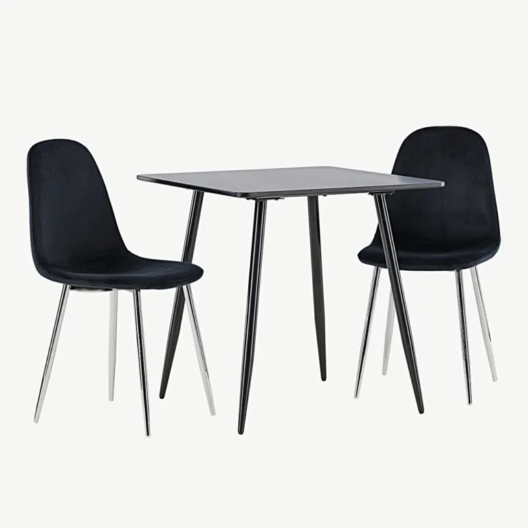 Kaasaegne must söögilauakomplekt Polar (MDF laud ja sametist toolid, 75x75 cm) - GR24456