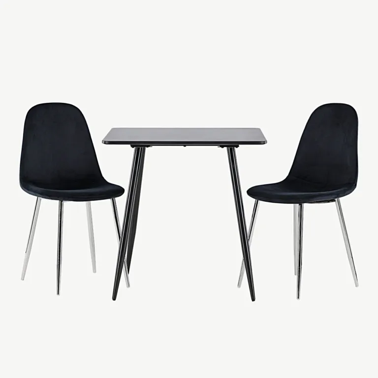 Kaasaegne must söögilauakomplekt Polar (MDF laud ja sametist toolid, 75x75 cm) - GR24456