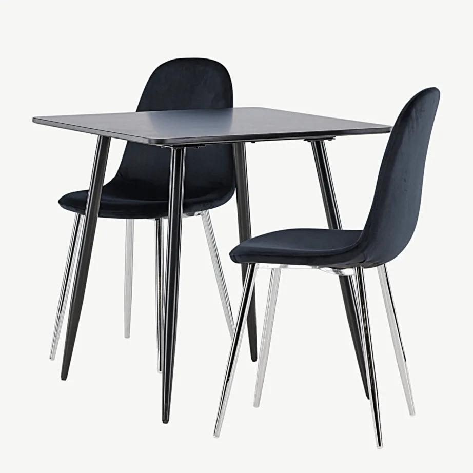 Kaasaegne must söögilauakomplekt Polar (MDF laud ja sametist toolid, 75×75 cm), GR24456 – 6