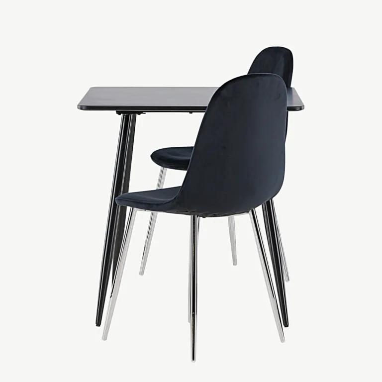 Kaasaegne must söögilauakomplekt Polar (MDF laud ja sametist toolid, 75x75 cm) - GR24456