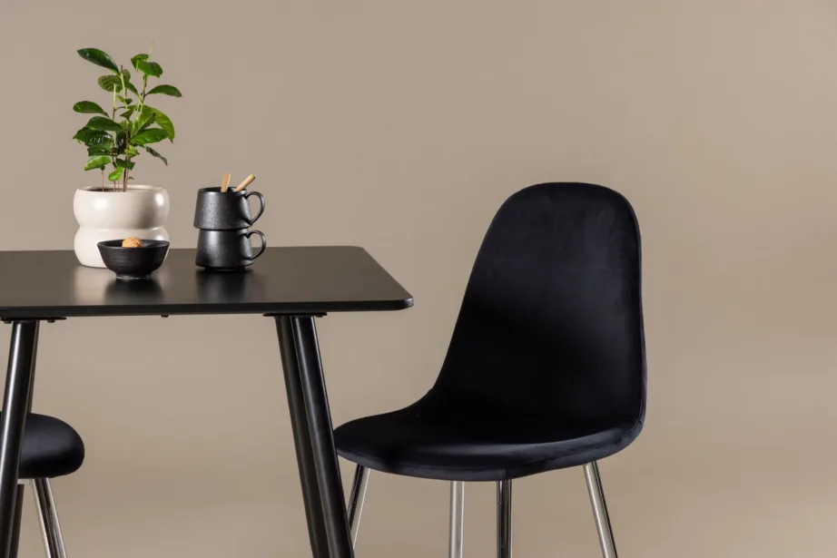 Kaasaegne must söögilauakomplekt Polar (MDF laud ja sametist toolid, 75×75 cm), GR24456 – 9