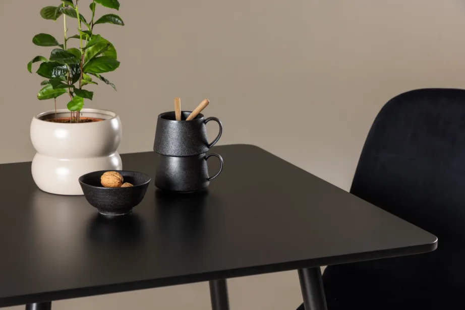 Kaasaegne must söögilauakomplekt Polar (MDF laud ja sametist toolid, 75×75 cm), GR24456 – 10