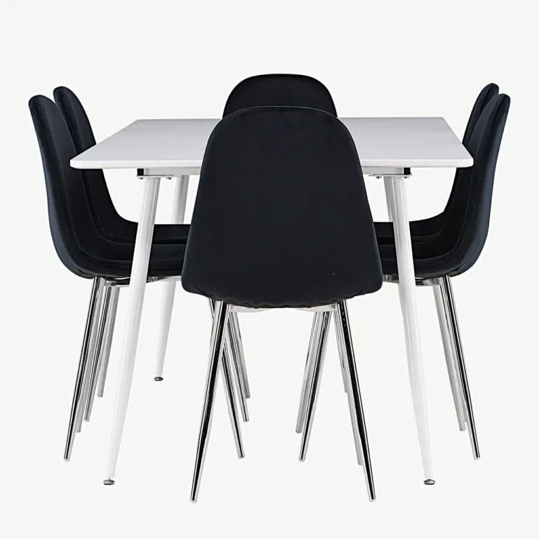 Söögilauakomplekt Silar laua ja Polar samettoolidega, valge MDF laud, mustad toolid, 180x90 cm - GR24501