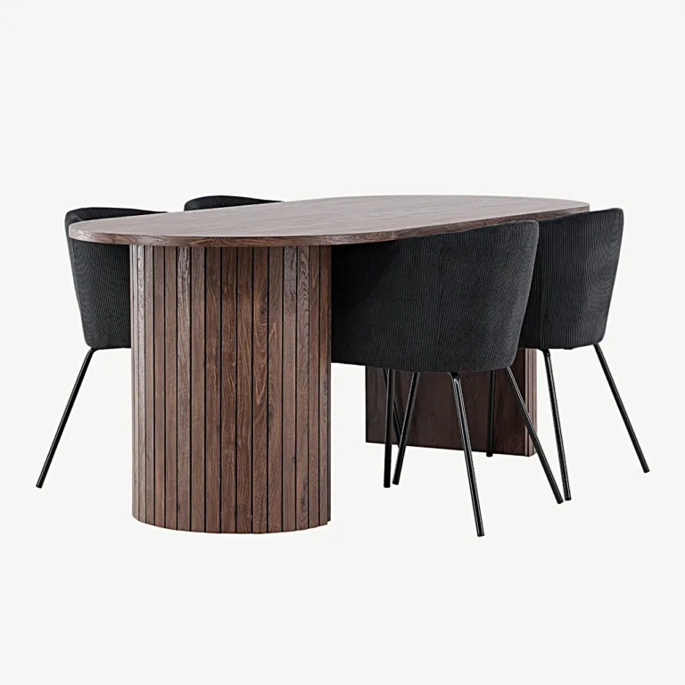 Ovaalne mokka tooni söögilaud Härön ja mustad söögitoolid Berit - GR24503