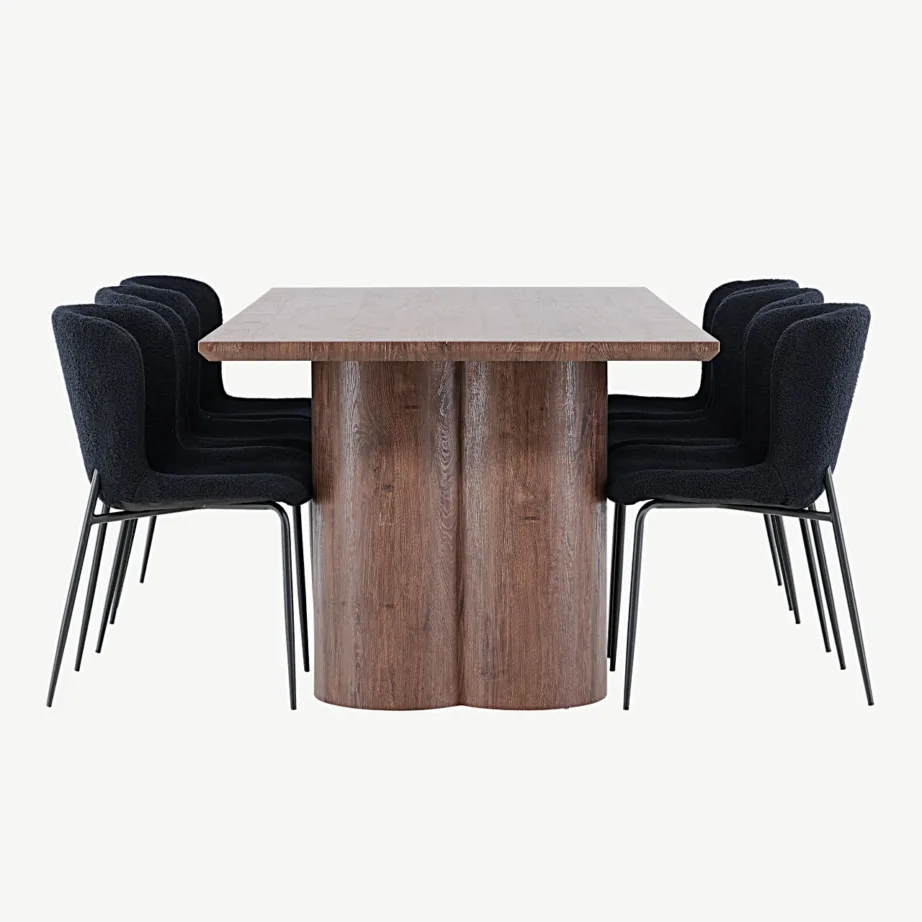 Mokka viimistlusega MDF-söögilaud Olivia ja musta bukleekattega söögitool Modesto, GR24528 – 2