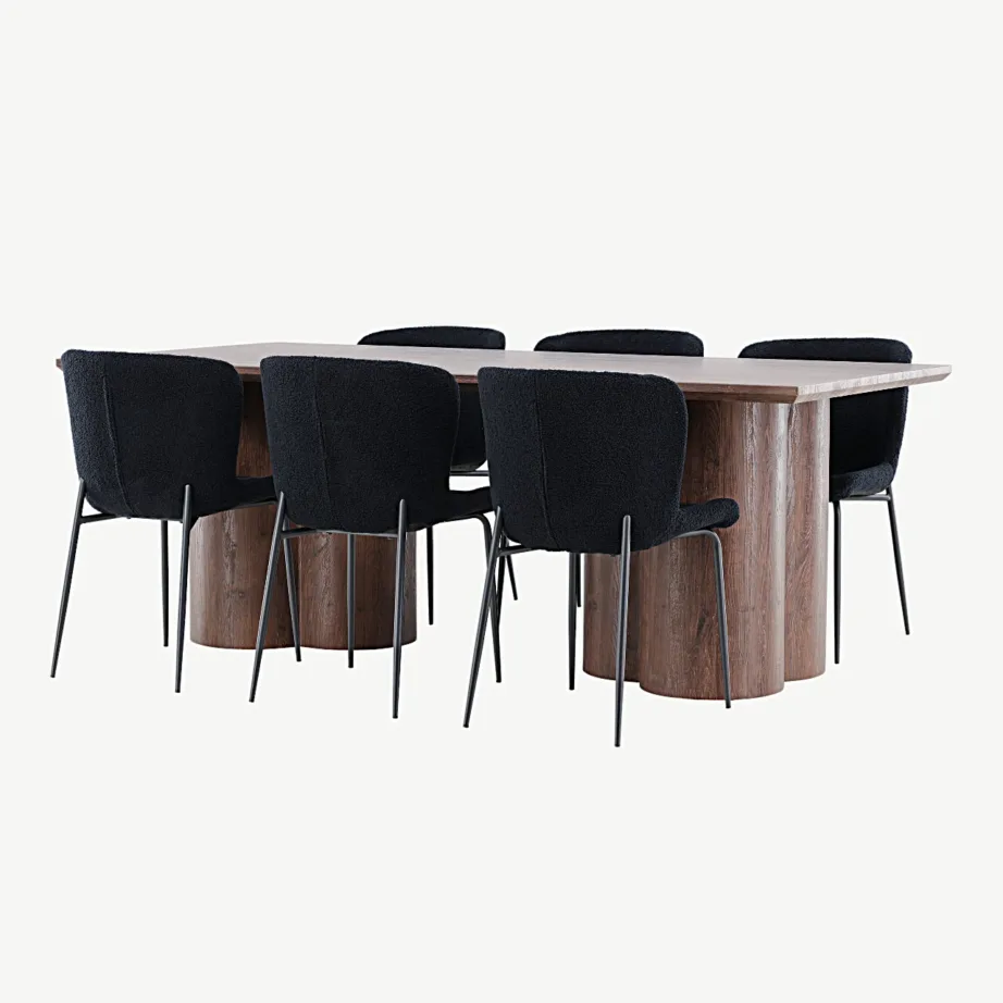 Mokka viimistlusega MDF-söögilaud Olivia ja musta bukleekattega söögitool Modesto, GR24528 – 5