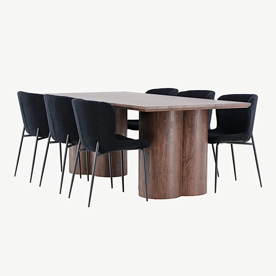 Mokka viimistlusega MDF-söögilaud Olivia ja musta bukleekattega söögitool Modesto, GR24528 – 6