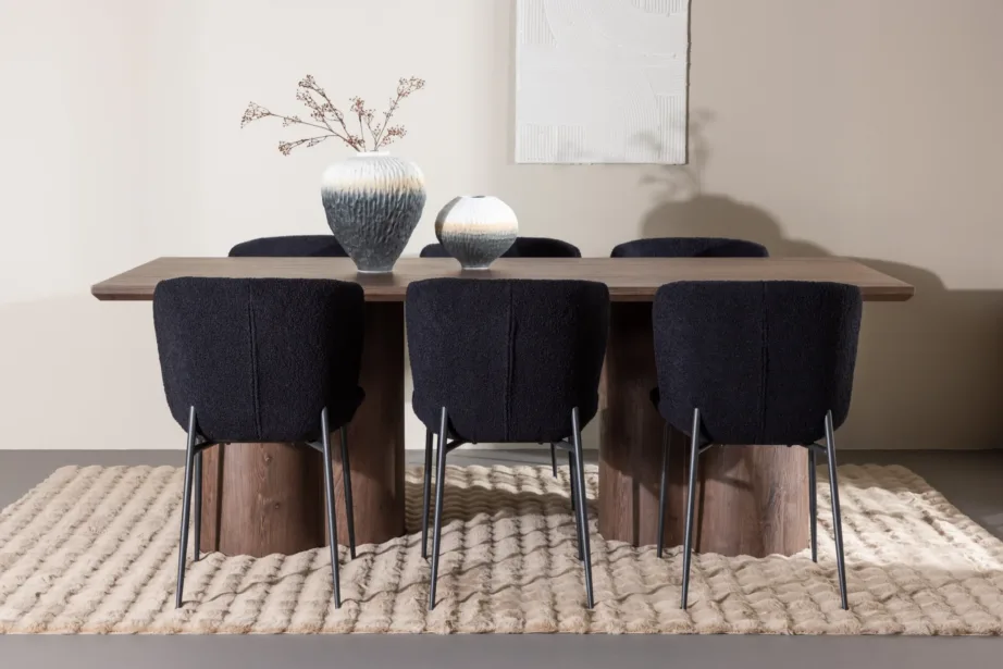 Mokka viimistlusega MDF-söögilaud Olivia ja musta bukleekattega söögitool Modesto, GR24528 – 8