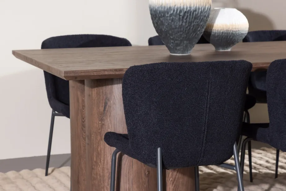 Mokka viimistlusega MDF-söögilaud Olivia ja musta bukleekattega söögitool Modesto, GR24528 – 9