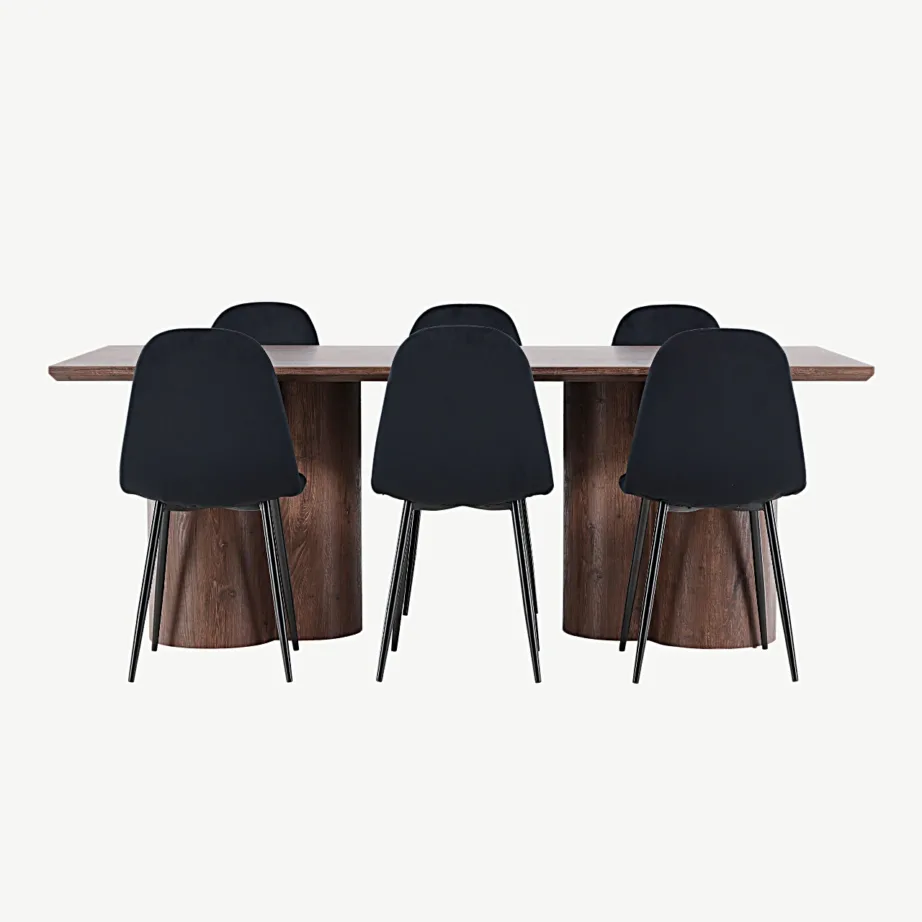 Mokkatooniga MDF-söögilaud Olivia ja mustad polüesterveluurist söögitoolid Polar, GR24533 – 4