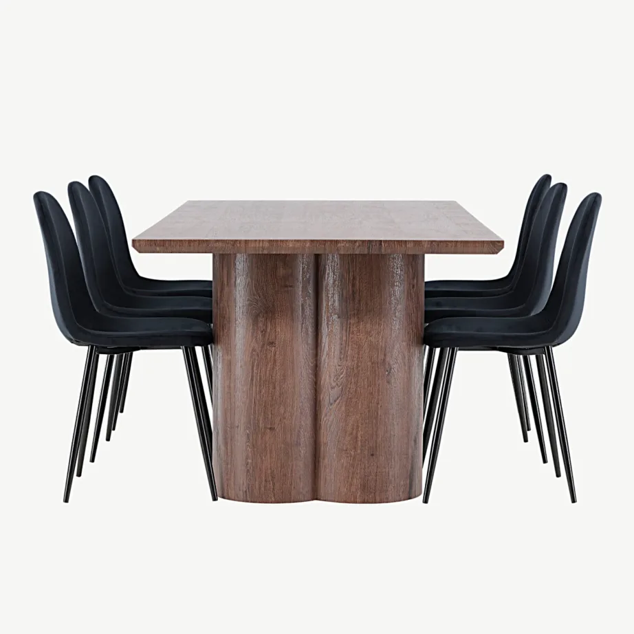 Mokkatooniga MDF-söögilaud Olivia ja mustad polüesterveluurist söögitoolid Polar, GR24533 – 7