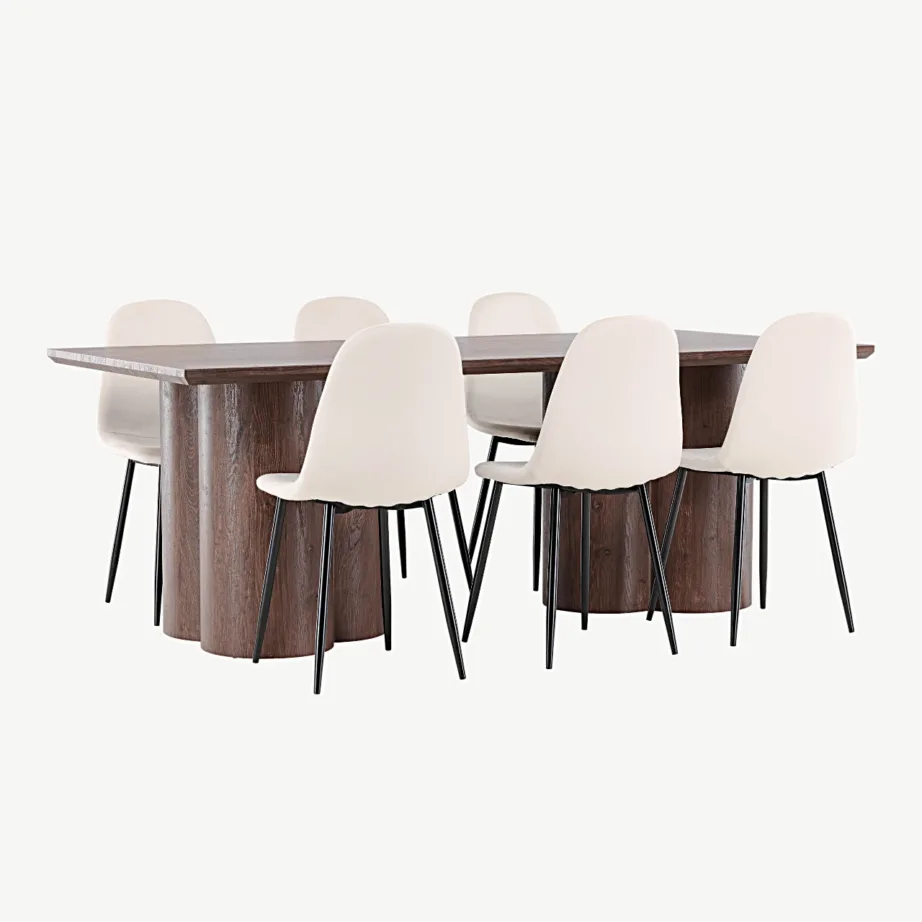 Söögilaud Olivia mokkavärvi pealispinnaga ja Polar sametist söögitoolid (beež, 210×100 cm), GR24534 – 3