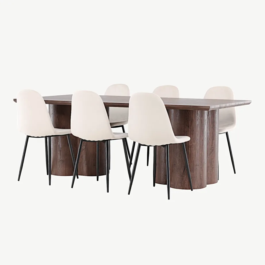 Söögilaud Olivia mokkavärvi pealispinnaga ja Polar sametist söögitoolid (beež, 210×100 cm), GR24534 – 5