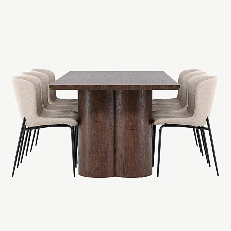 Söögilauakomplekt Olivia mokka ja beežide buklee toolidega Modesto (MDF, mokka, mustad metalljalad) - GR24535