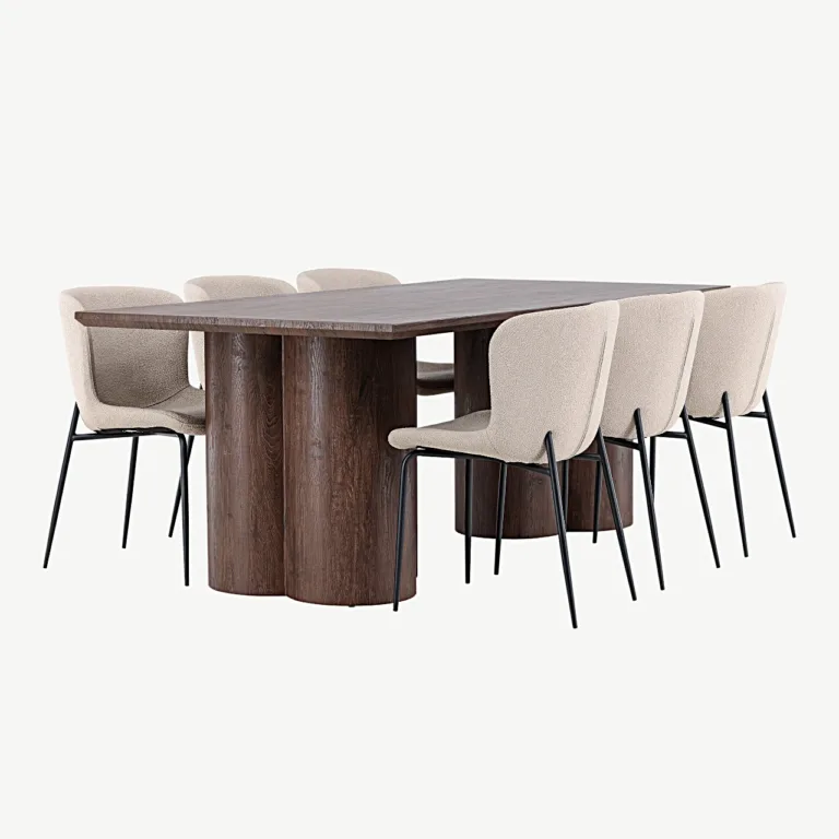 Söögilauakomplekt Olivia mokka ja beežide buklee toolidega Modesto (MDF, mokka, mustad metalljalad) - GR24535