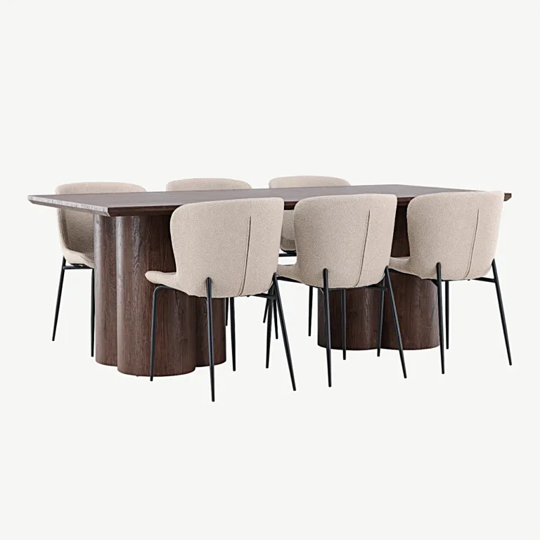 Söögilauakomplekt Olivia mokka ja beežide buklee toolidega Modesto (MDF, mokka, mustad metalljalad) - GR24535