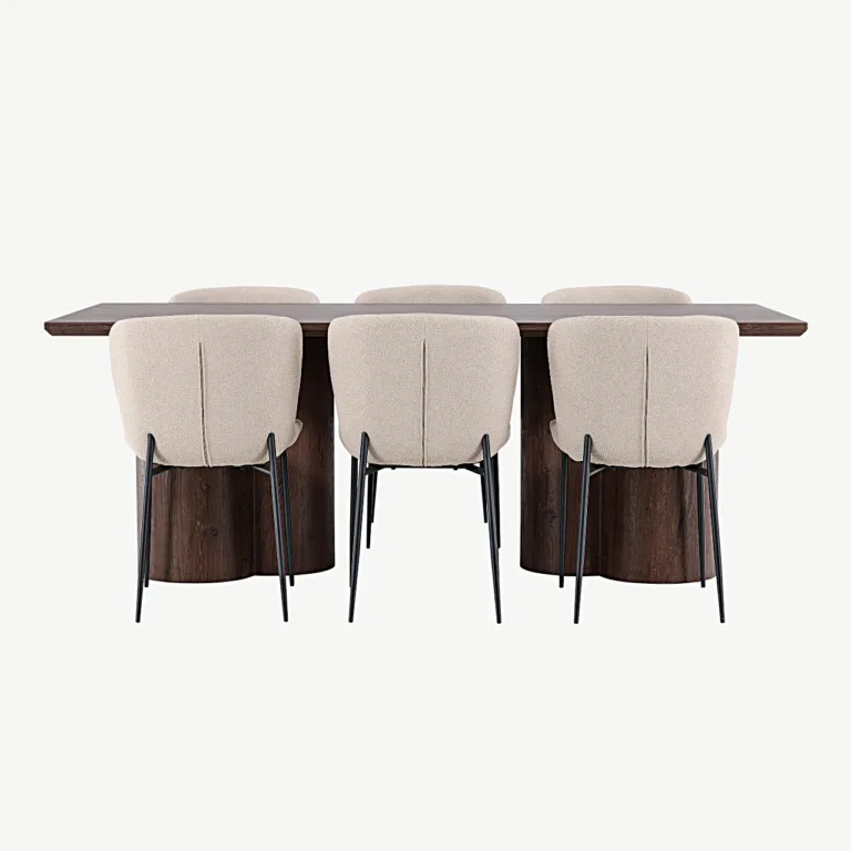 Söögilauakomplekt Olivia mokka ja beežide buklee toolidega Modesto (MDF, mokka, mustad metalljalad) - GR24535