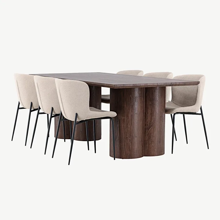 Söögilauakomplekt Olivia mokka ja beežide buklee toolidega Modesto (MDF, mokka, mustad metalljalad) - GR24535