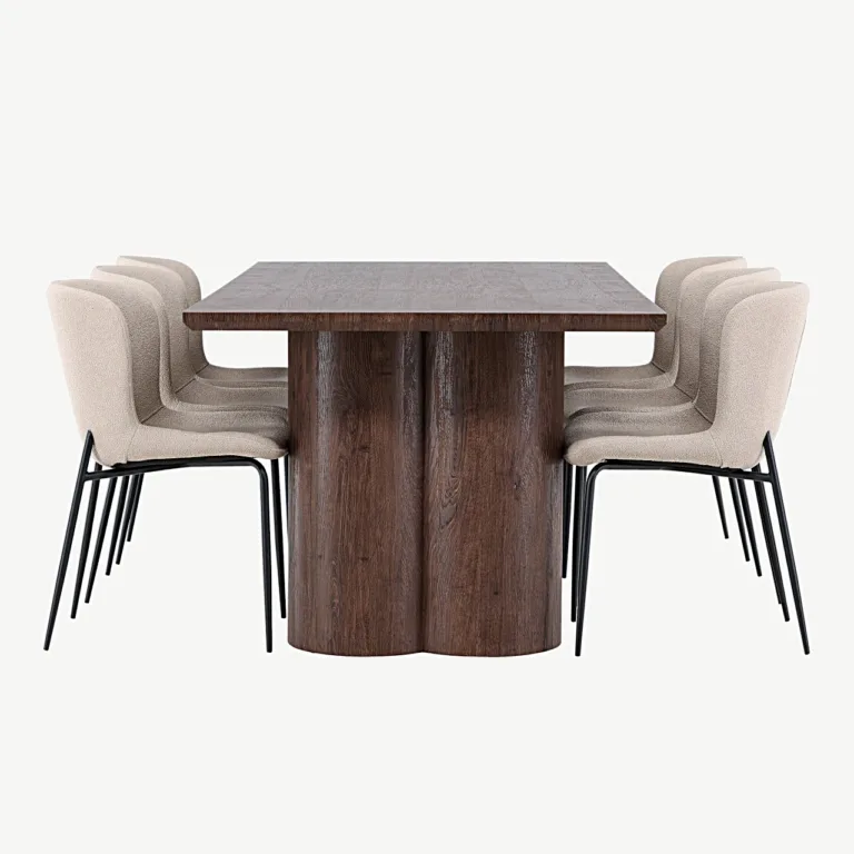 Söögilauakomplekt Olivia mokka ja beežide buklee toolidega Modesto (MDF, mokka, mustad metalljalad) - GR24535