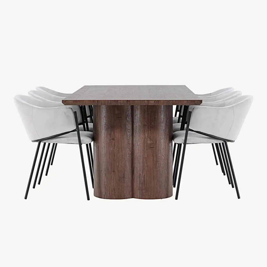 Mokka viimistlusega söögilaud Olivia ja halli velvetkattega söögitool Evelina, GR24537 – 2