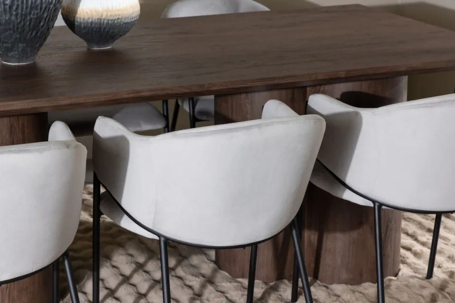 Mokka viimistlusega söögilaud Olivia ja halli velvetkattega söögitool Evelina, GR24537 – 9