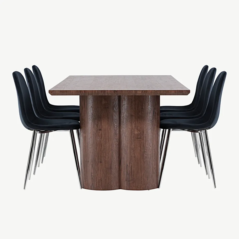 Mokkatoonis MDF-ist Olivia söögilaud ja musta velvetkattega Polar tool, GR24538 – 2