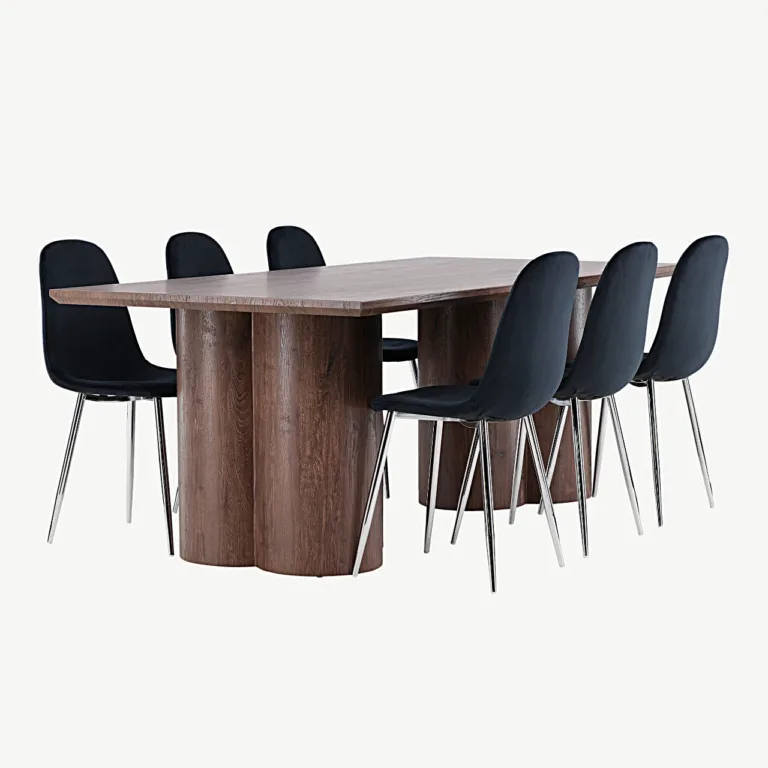 Mokkatoonis MDF-ist Olivia söögilaud ja musta velvetkattega Polar tool - GR24538