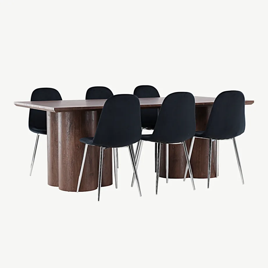 Mokkatoonis MDF-ist Olivia söögilaud ja musta velvetkattega Polar tool, GR24538 – 3