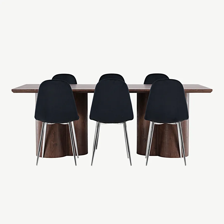 Mokkatoonis MDF-ist Olivia söögilaud ja musta velvetkattega Polar tool, GR24538 – 4