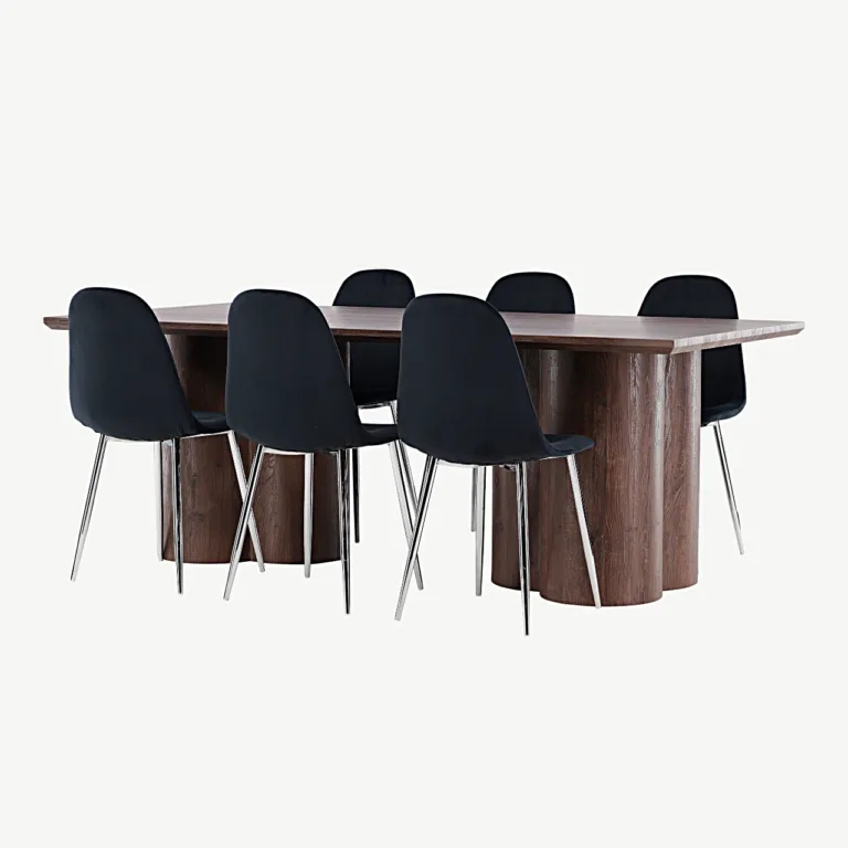 Mokkatoonis MDF-ist Olivia söögilaud ja musta velvetkattega Polar tool - GR24538