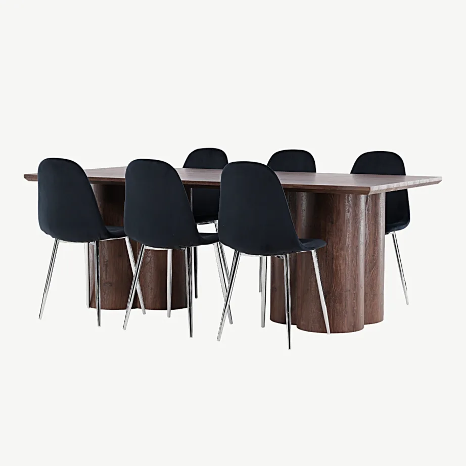 Mokkatoonis MDF-ist Olivia söögilaud ja musta velvetkattega Polar tool, GR24538 – 5