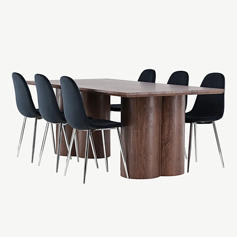 Mokkatoonis MDF-ist Olivia söögilaud ja musta velvetkattega Polar tool, GR24538 – 6