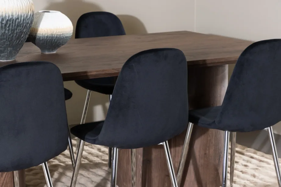 Mokkatoonis MDF-ist Olivia söögilaud ja musta velvetkattega Polar tool, GR24538 – 9